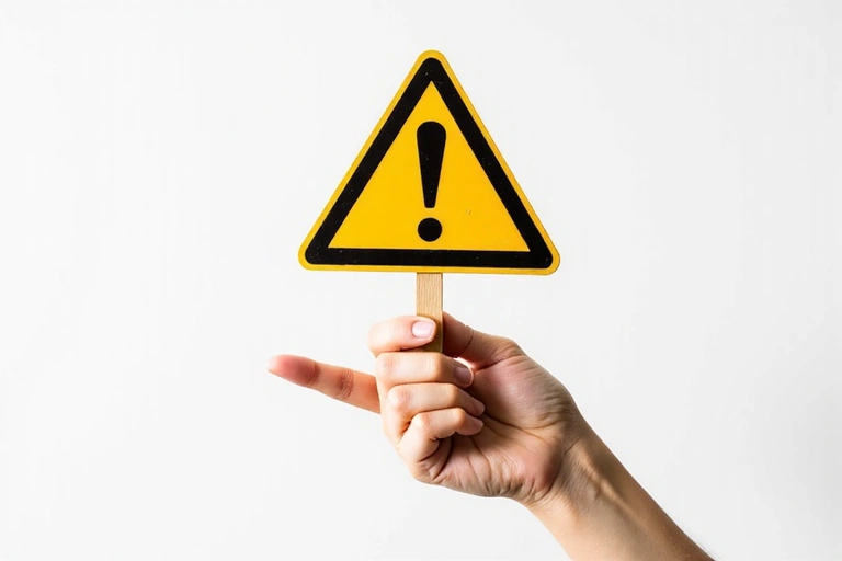 O mână care ține un semn de avertizare, simbolizând contraindicațiile și precauțiile.